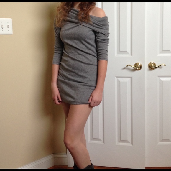 Grey Form Fitting Boatneck Dress Pullover Slim - Picture 3 of 4